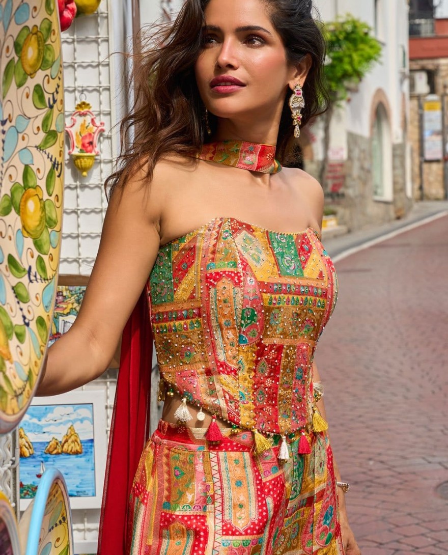 MULTICOLOR - Multi Colour Jacquard Silk Readymade Salwar Suit with Digital Print Work